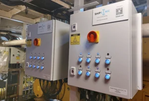 Control panels of the Shipsonic ultrasonic anti-fouling system